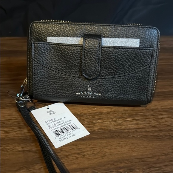 London Fog Women’s Black Pebble, Cell Phone and Zip Around Wristlet Wallet - Picture 1 of 8